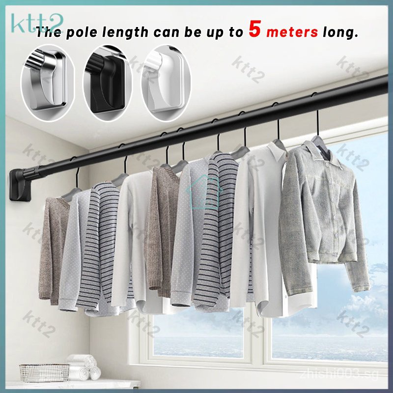5JXD Clothes drying rack free punching telescopic hanging laundry pole ...