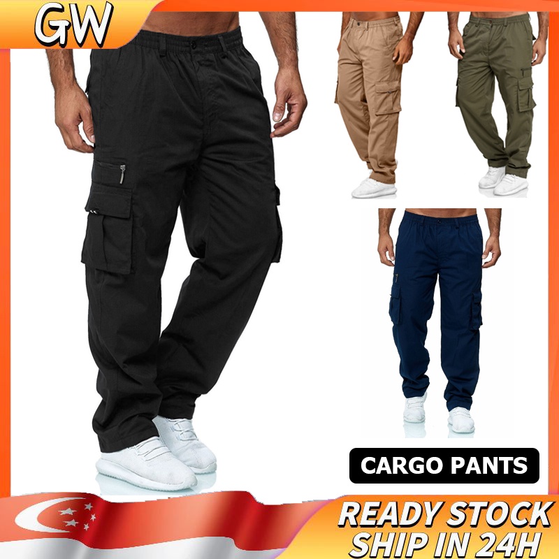 Mens elasticated deals cargo trousers