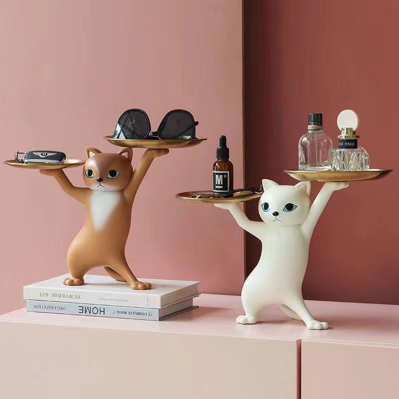 Qike Cute Enchanting Cat Decoration Nordic Porch Key Storage Plate Light Luxury Creative Home Decoration Housewarming Gift Storage
