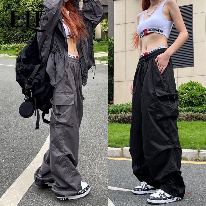 Ready Stock-Men's Y2K Parachute Pants Women Hippie Streetwear