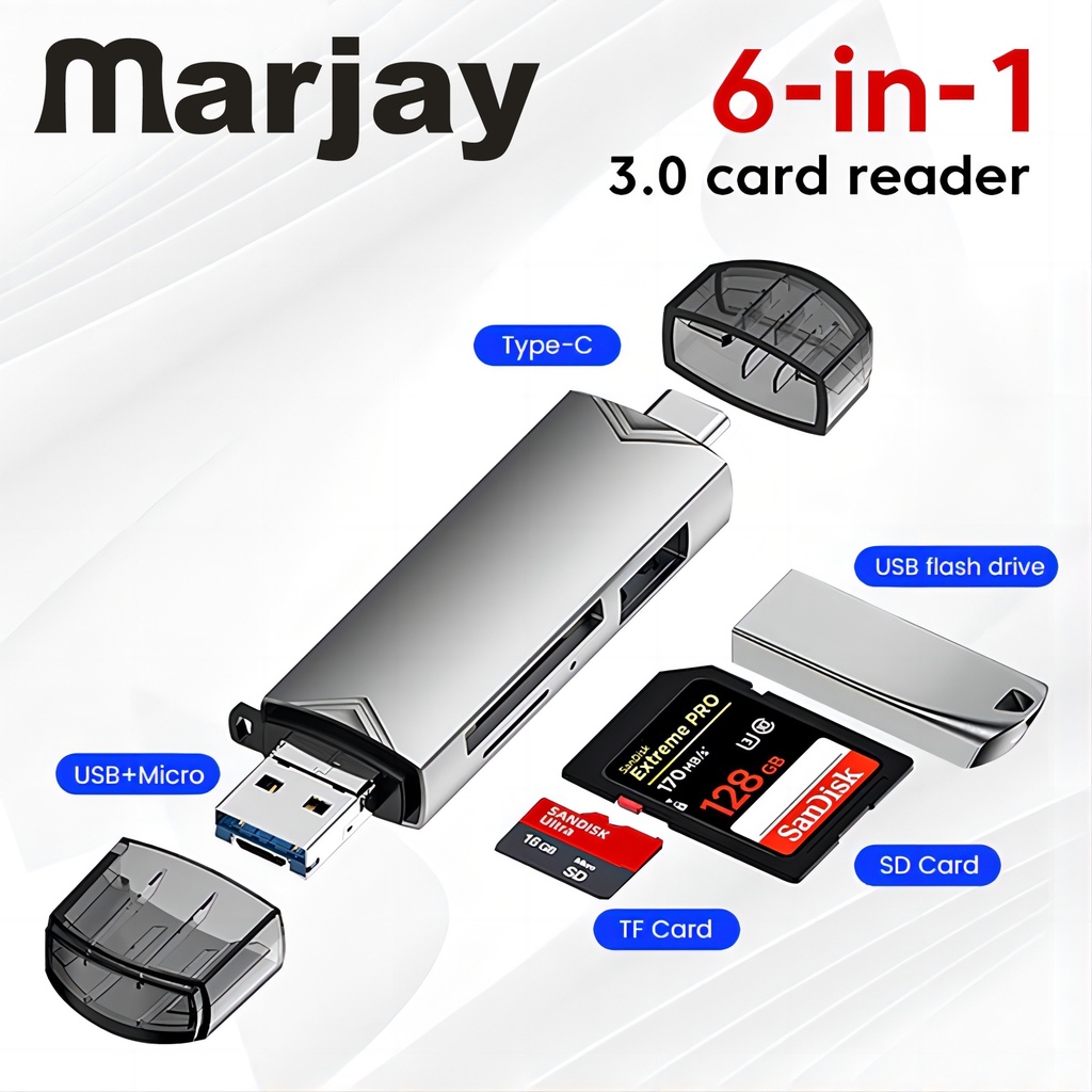 Marjay 6 in 1 OTG Type-C 3.0 high-speed OTG card reader aluminum alloy ...