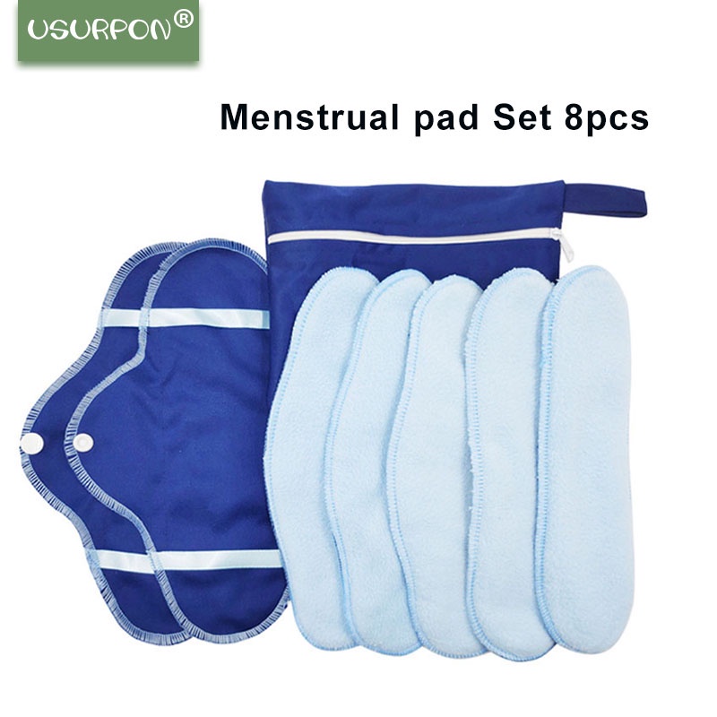 [usurpon]8Pcs/Set Women Reusable Menstrual Cloth Washable Panty Liner