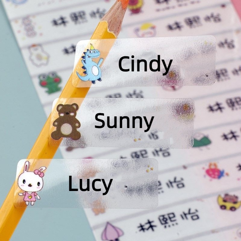 Personalize Cartoon Baby Name Stickers Customized Transparent Name