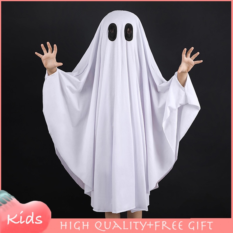 White Ghost Cosplay Costume For Kids Girl Boy Cape Cloak Halloween ...