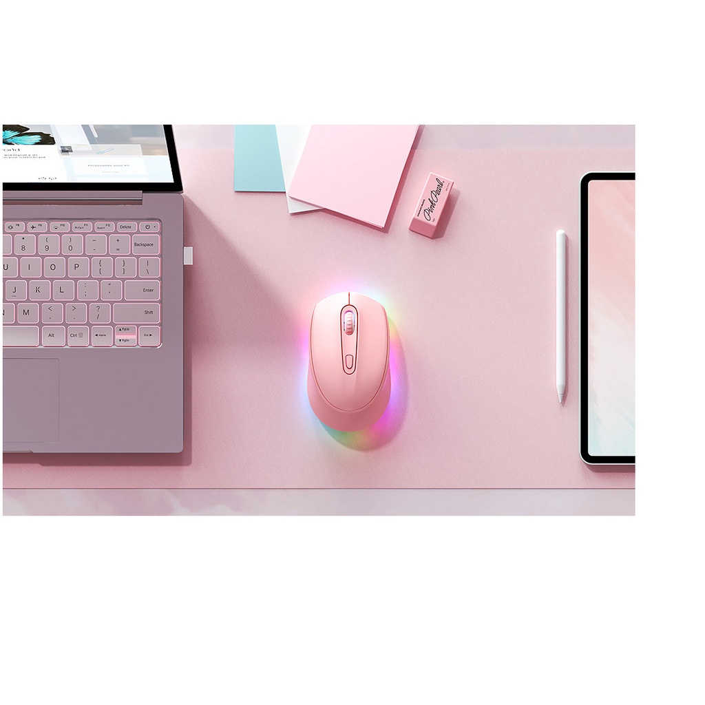 Jomaa Pink 2.4G Wireless Mouse Rechargeable Light Up Mouse for Laptop ...