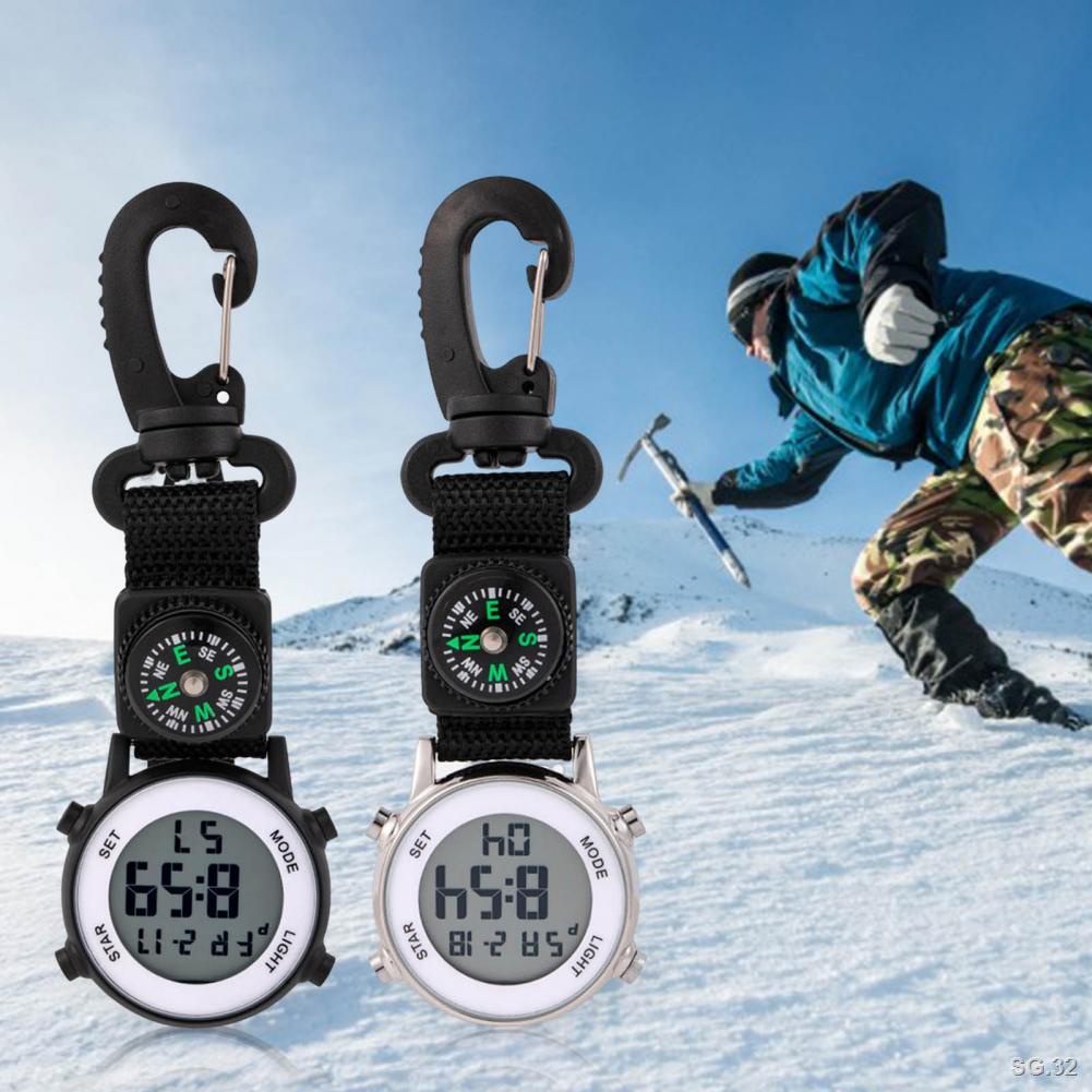 Pocket Watch Quartz Movement Digital Display Compass Round Dial Sports Hiking Carabiner Pocket Watch Vintage Clock Daily