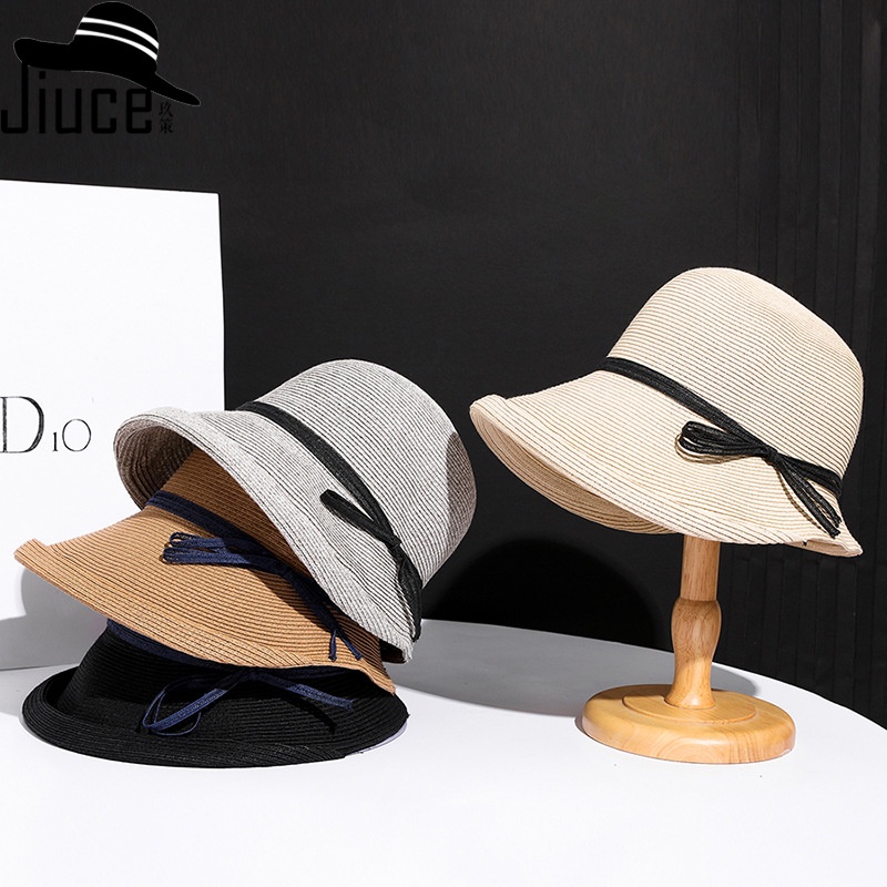 2023 Japanese Straw Hat HighEnd Thin Paper Rope Bow Sun Versatile Big Brim Female Korean Pot