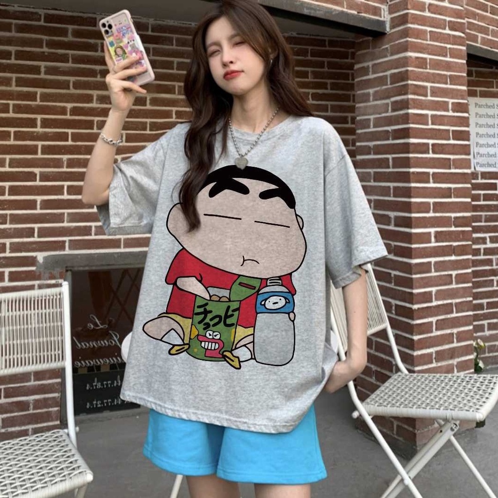 Summer Korean Version ins Women's Clothing Plus Size Harajuku Vintage Japanese Crayon Shin-Chan Loose Short-Sleeved t-Shirt Co