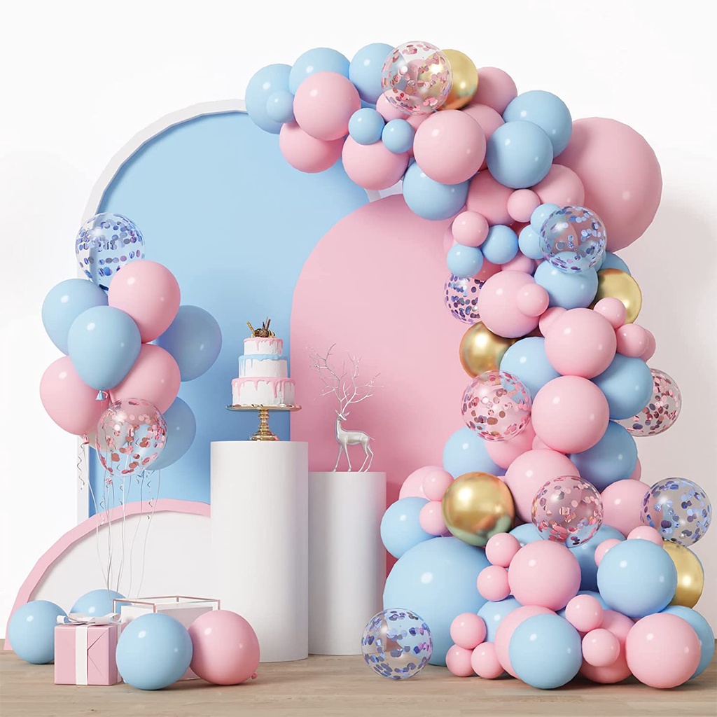 Pink and Blue Balloon Garland Arch Kit Pink Blue Confetti Gold Latex ...