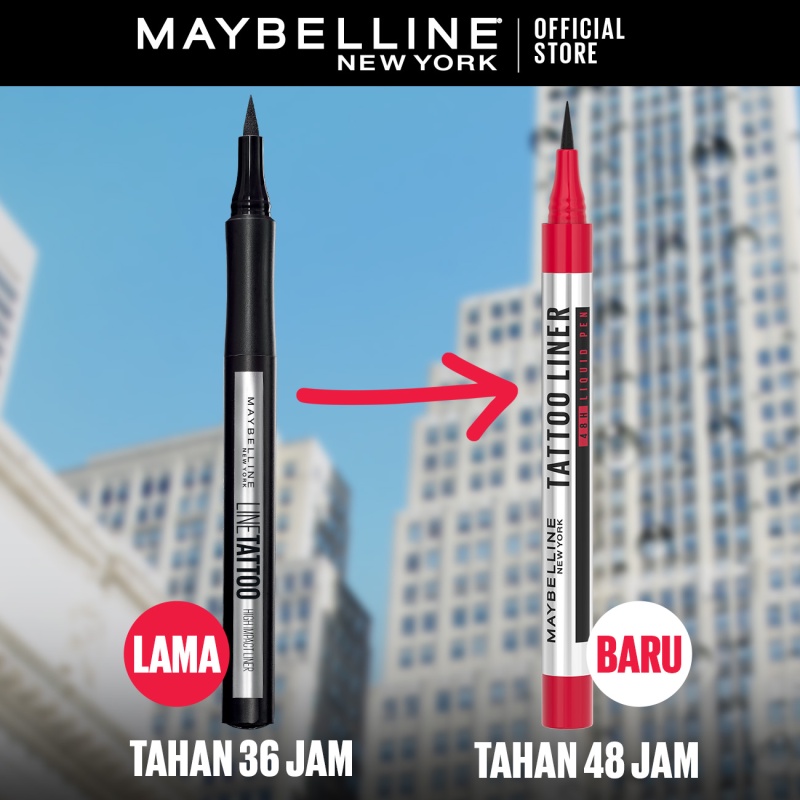 MAYBELLINE OFFICIAL Tattoo Liner 48H Liquid Pen Eyeliner Waterproof Make up Line Tattoo High Impact Tahan Lama 48 Jam Hitam Superstay Matte Vinyl Ink - Gambar 3