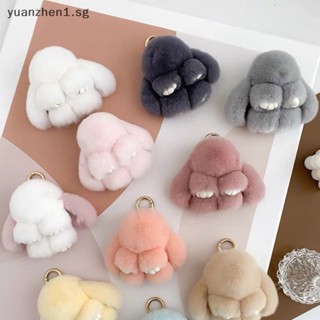 Cute Small Bear Real Rex Rabbit Fur Keychain Plush Toy Girl Bag Hanging  Ornaments Women Car Key Metal Ring Pendant Birthday Gift