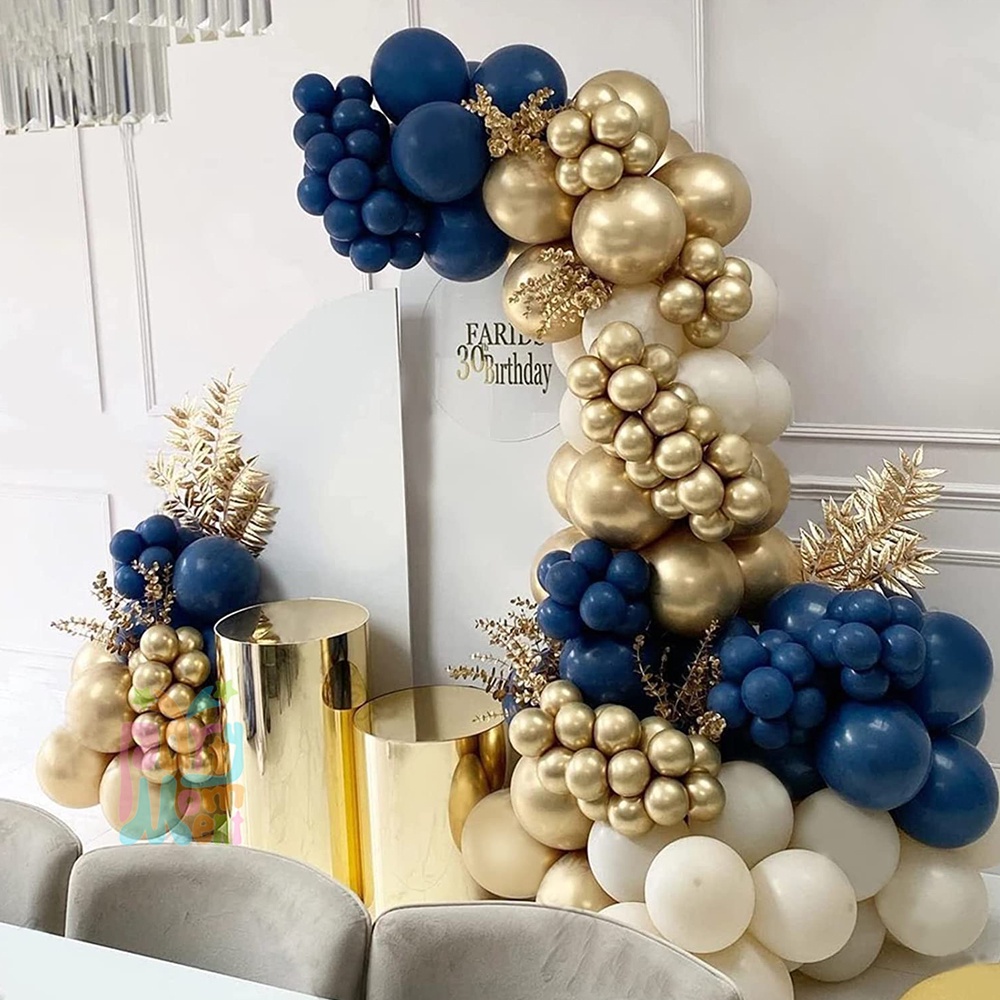 122pcs Navy Blue Vintage Sand White Balloon Garland Set Metallic Gold ...