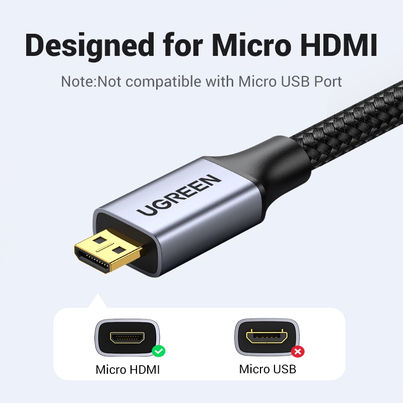 UGREEN 4K/8K Micro HDMI to HDMI Cable Aluminum Shell Braided High Speed ...
