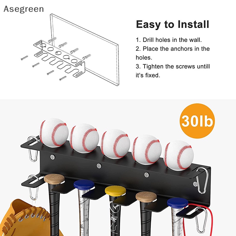 [Asegreen] Metal Bat Storage Rack Baseball Bat Rack Wall Mount For