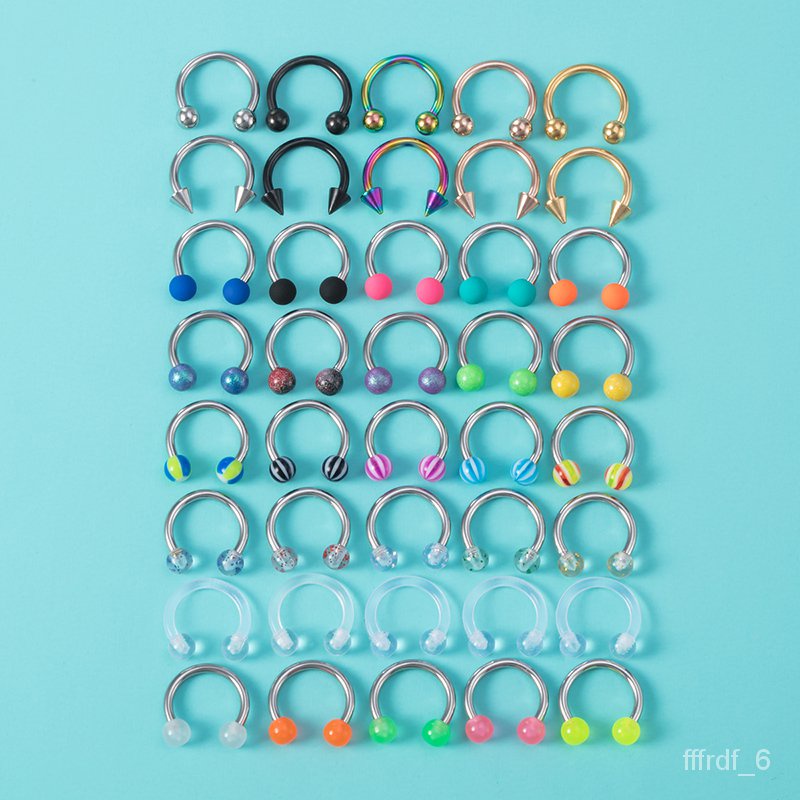 SMT🌳QM 5/40pcs Acrylic Nose Septum Ring Piercing Hoop BCR Stainless Steel Lip Cartilage Earring