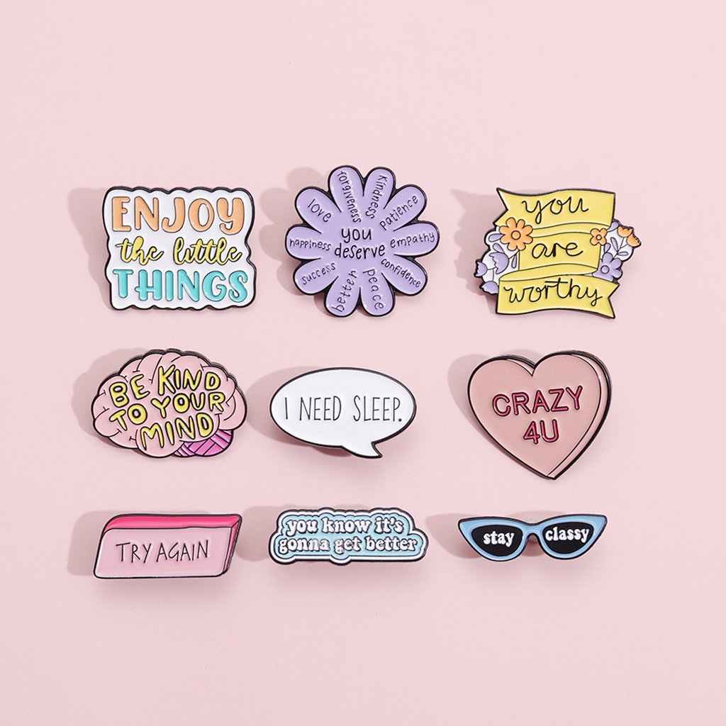 Creative Colorful Text Enamel Pin Cute Positive Energy Sentence Metal
