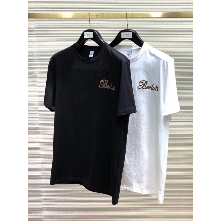 High Quality Goods!Berlut * 23FW Spring Summer New Products 1895 Men's Clothing Logo-Based Letter Embroidery Pattern Mercerized Cotton Round Neck Short-Sleeved T @-