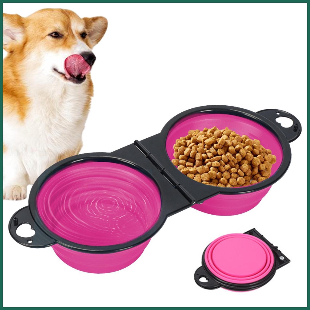 Collapsible Dog Bowls Water 2 in 1 Silicone Double Bowl for Pet Food