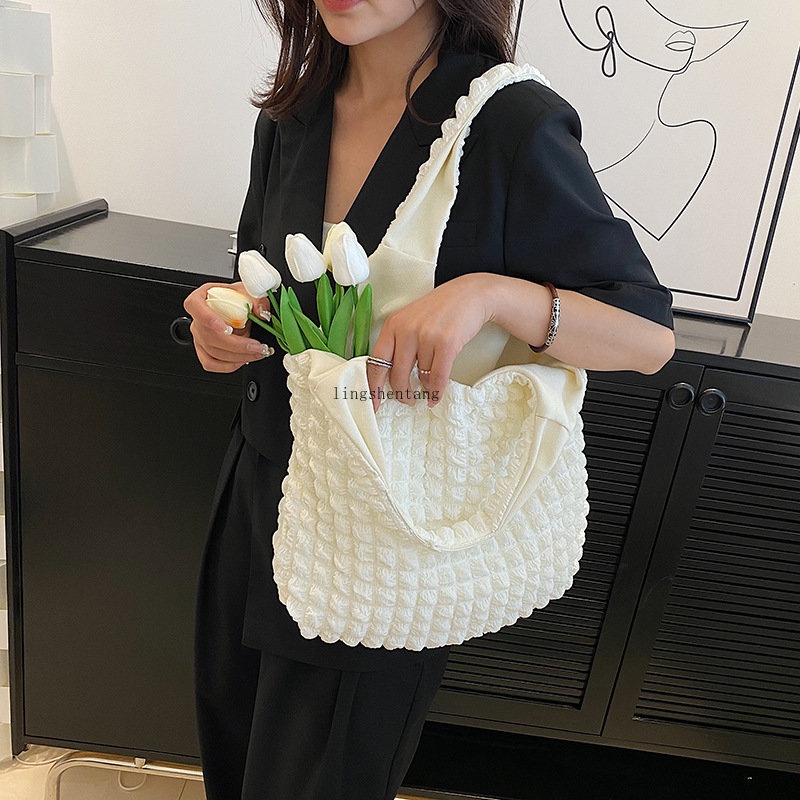 2023 New Bubble Bag Soft Handbag Korean Fashion Shoulder Bag Pleated Casual Tote Bag for Women