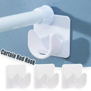 2Pcs Self Adhesive Curtain Rods White Hanger Crossbar Curtain Clips Wall  Hooks