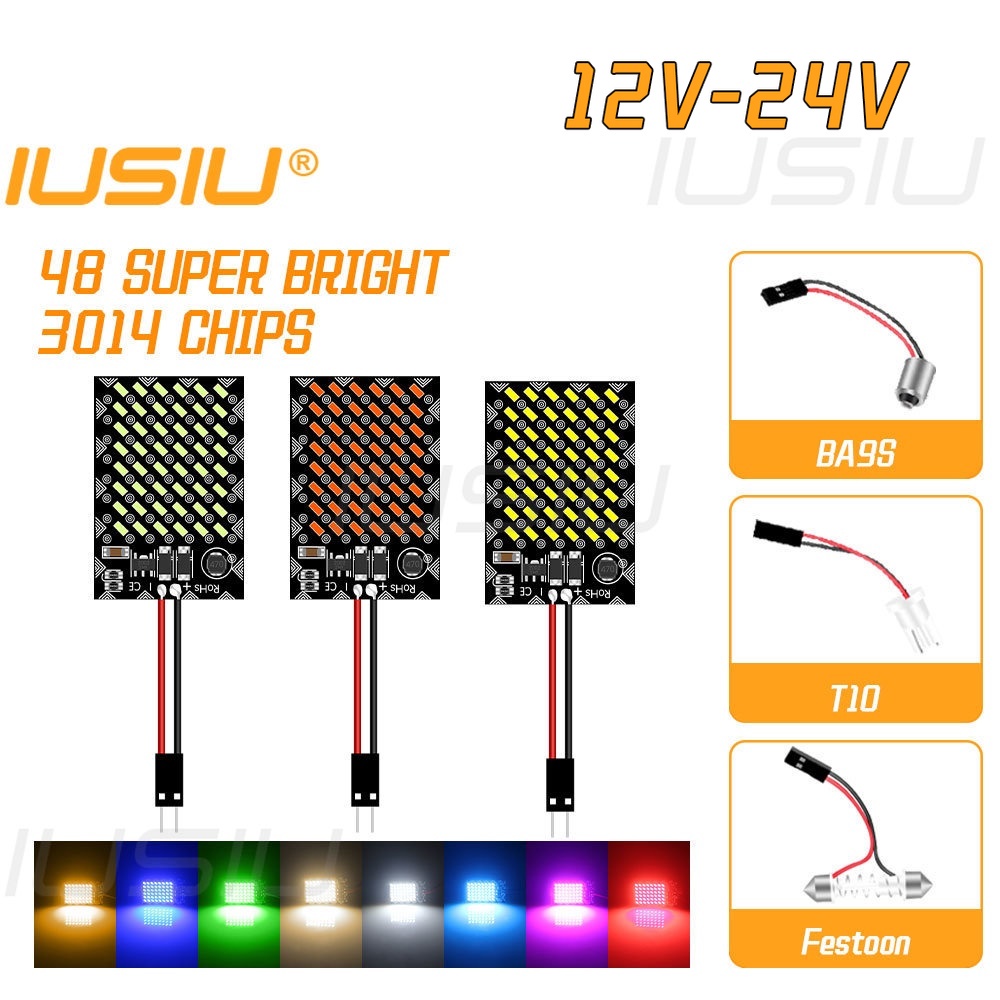 IUSIU 12V 24V T10 Led BA9S Festoon 3014 48SMD W5W WY5W T4W C5W Car