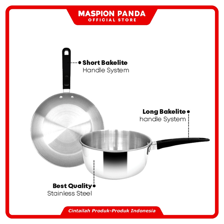 Maspion Panda FIT A - Frypan 20 cm & Saucepan 16 cm Stainless Steel - Gambar 3