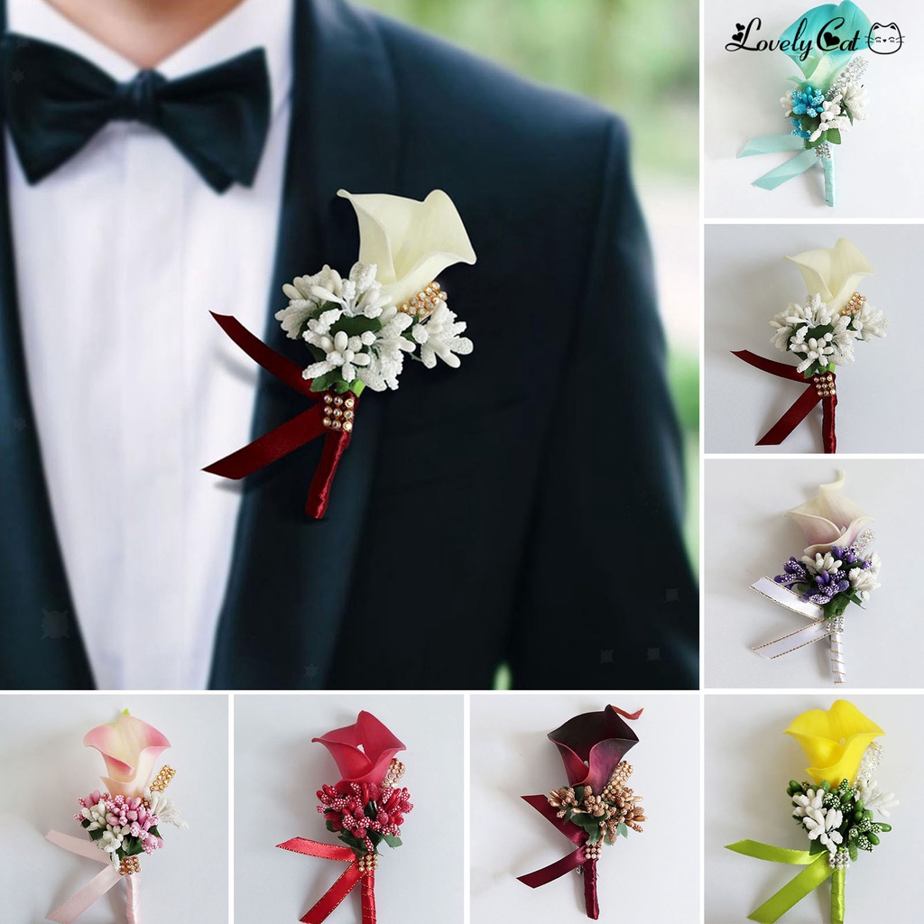 LLYT Common Callalily Brooch Realistic Faux Leather Fake Flower Groom Bride Groomsmen Fake Flower Corsage Lapel Pin Wedding Party Shopee Singapore