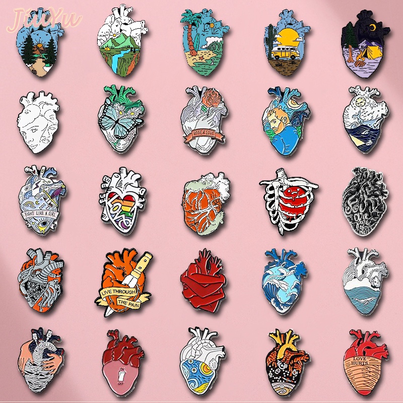 50 Styles Creative Heart Organs Enamel Pin Medical Heart Brain Lung ...