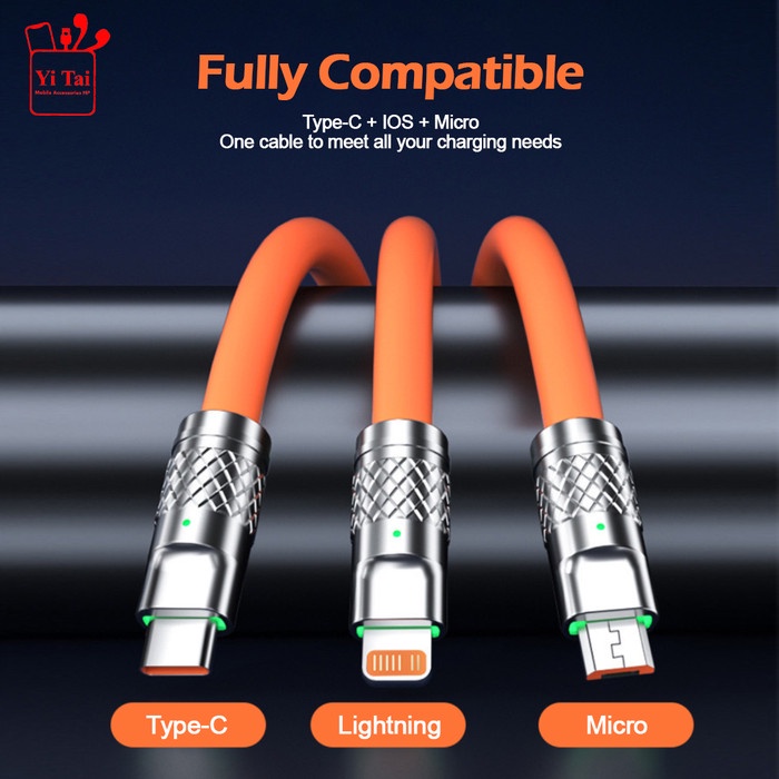 YITAI Kabel Data PD 120W Soft Rubber 3 In 1 Micro Type C Lightning - Gambar 3