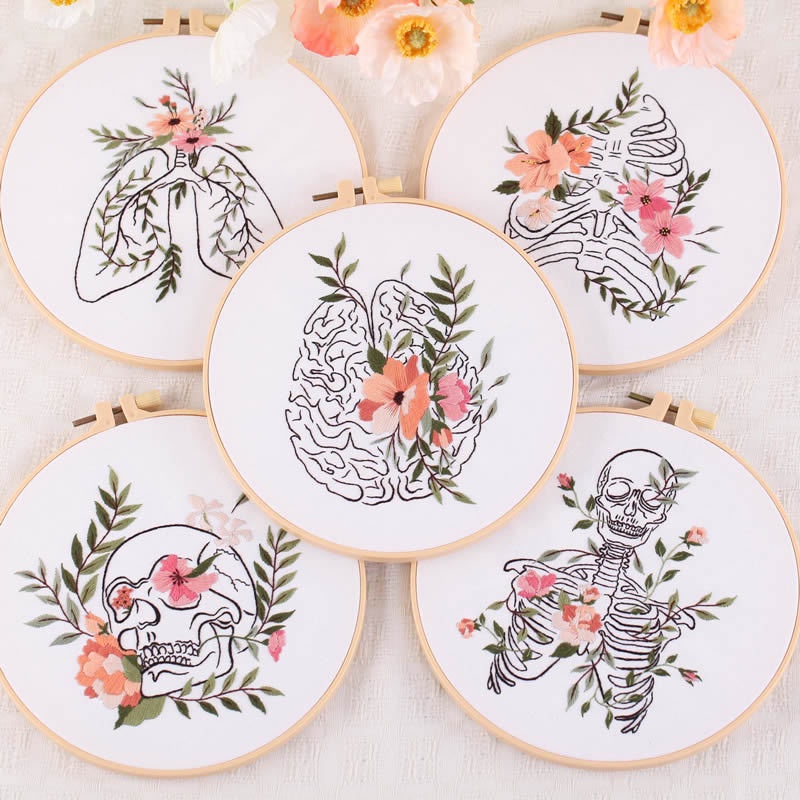 Embroidery Kit Featuring Unusual Skull Skeleton Brain Lung And Flower ...
