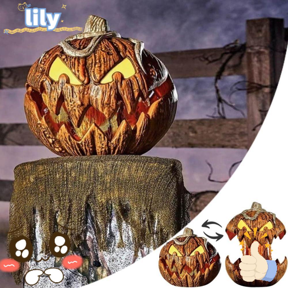 LILY Scary Pumpkin Lantern, Latex with Glowing Eyes Halloween Pumpkin
