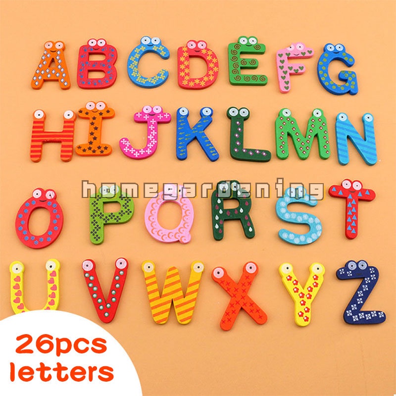 26pcs Kid Home Educational Toy Studying Tool Baby Letters A-Z Fridge Magnet Wood
