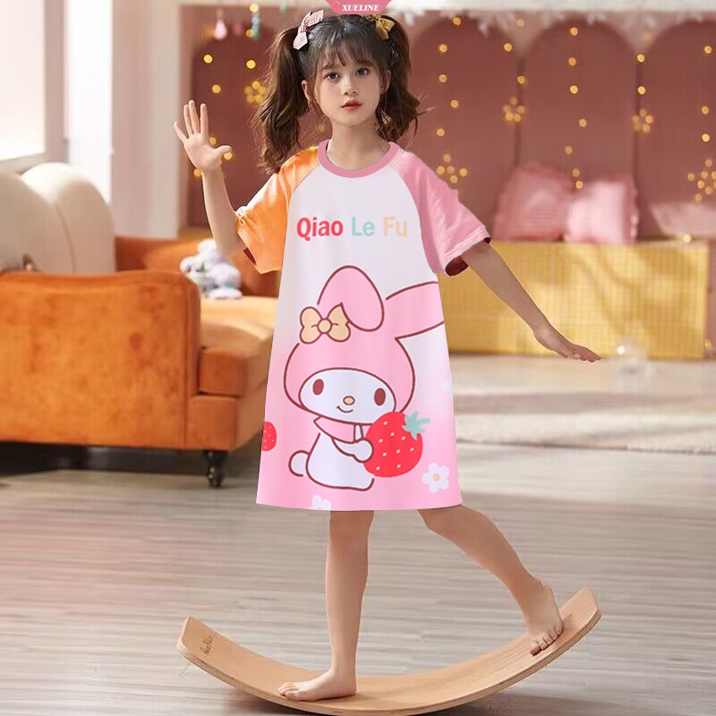 Kawaii Sanrio Milk Silk Kids Nightdress Kuromi Hello Kitty Cartoon