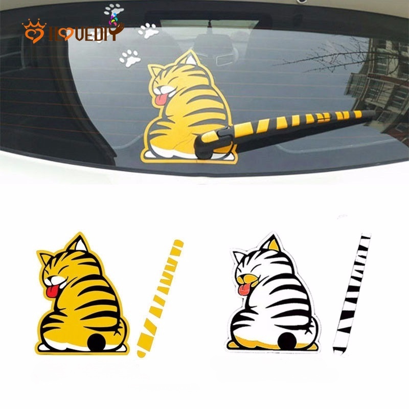 Creative Cat Moving Tail Paws Reflective Car Stickers Windshield Rear