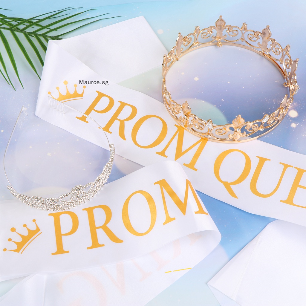 Maurce Glitter Prom King and Prom Queen Sashes and Crown Tiara Set SG ...