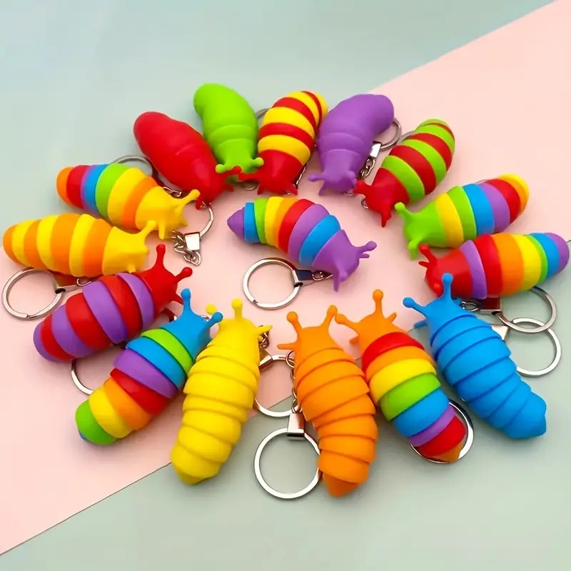 Mini Fidget Slug Keychain Toys 3D Articulated Stretch Caterpillar ...