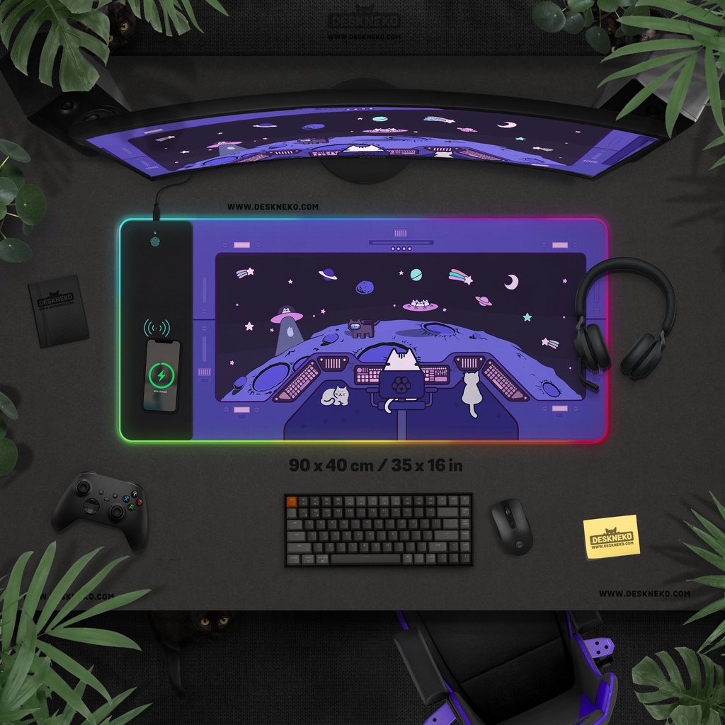 Led Desk Mat Gaming, Space Cat Deskmat, Cute Purple Anime Aesthetic,  Extended Keyboard Mouse pad RGB wireless charging mousepad, Kawaii gift |  Shopee Singapore