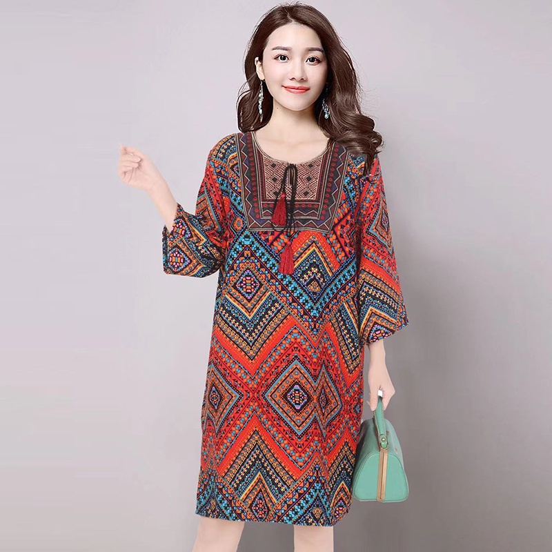 THHONE Women Clothes Indian Dress Short Midi Print Floral Casual