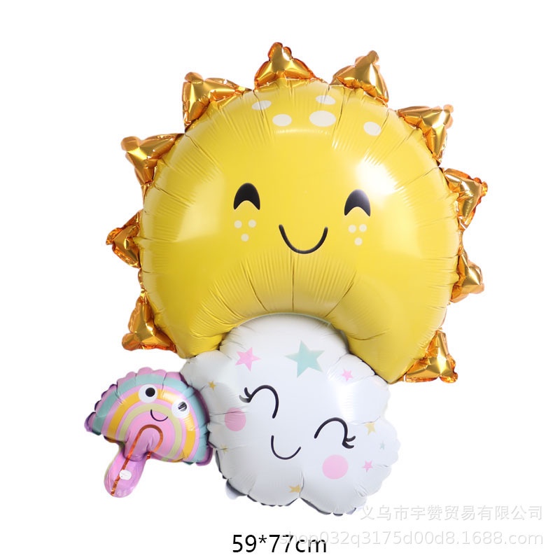Summer Party Cute Cartoon Sun Rainbow Smile Cloud Foil Balloon Birthday ...