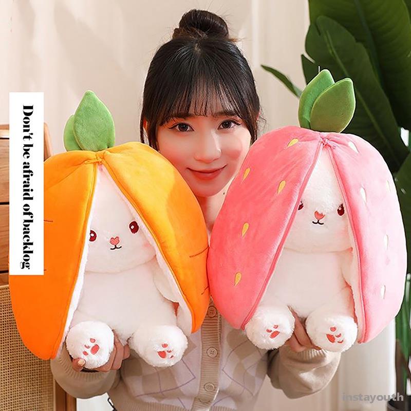 Strawberry Rabbit Bunny Plush Toy 2 in 1 Long Ear Rabbit Stuffed Doll ...