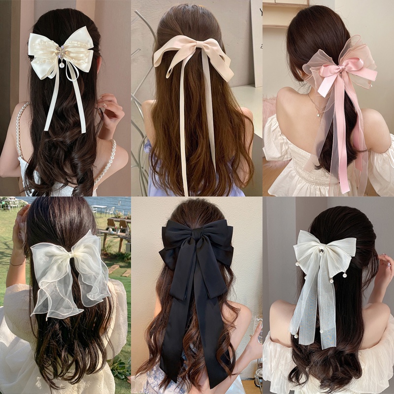 Korean Bow Hair Clip Ribbon Spring Clip Fashion Sweet Hairpin Women ...