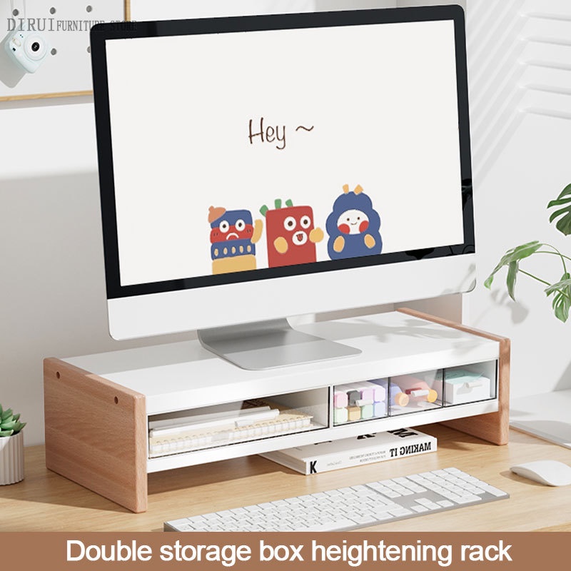 Desktop Computer Monitor Booster Stand High Base Small Size with Drawer