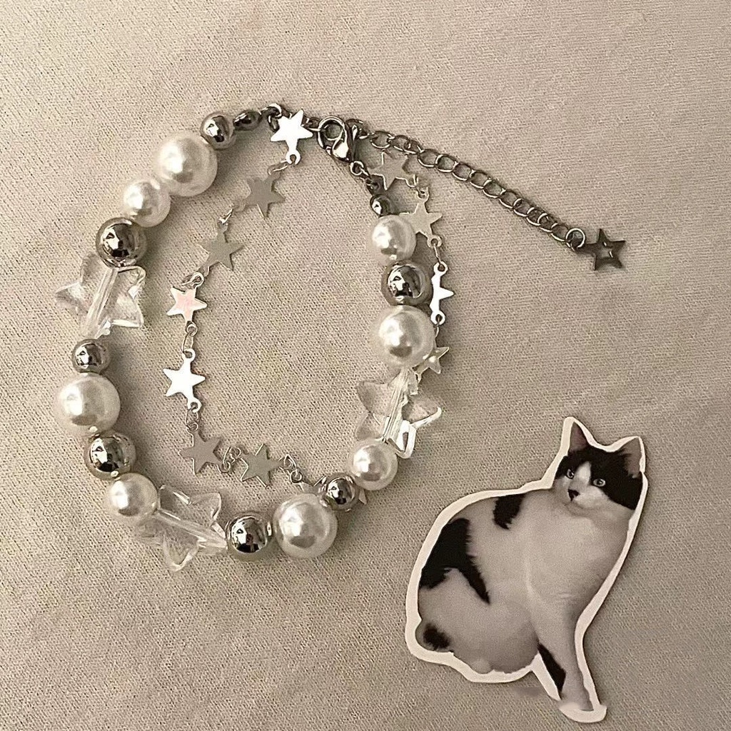 2023 New Style Beaded Pearl Star Bracelet Niche ins Design High-End Zircon Inlaid Accessories