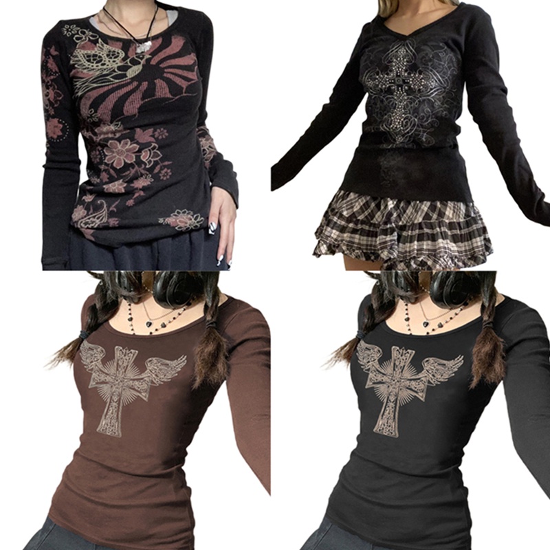 Y2k Aesthetic Grunge Goth T-shirt Tee Female Clothing Y2k Graphic