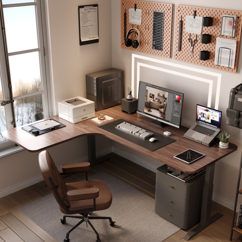 Wzo Walnut Corner Elevating Desk L-shaped Study Simple Electric Computer  Table Intelligent Corner Home Office Table | Shopee Singapore