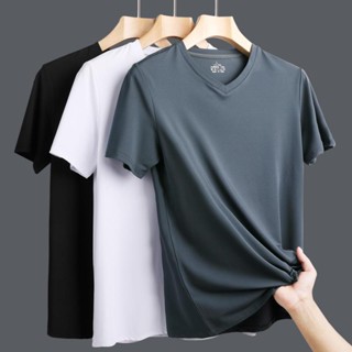 Men's Quick-Drying Ice Silk T-shirt Seamless Breathable V Neck Short Sleeve  Tee