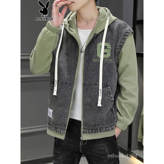 Fake Two Pieces Hooded Men Denim Jacket Men Spring Autumn New