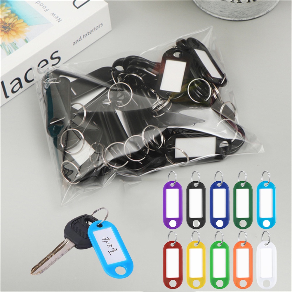 60-Pack Plastic Key Tags With Labels - Assorted 5 Colors - Vintage Style