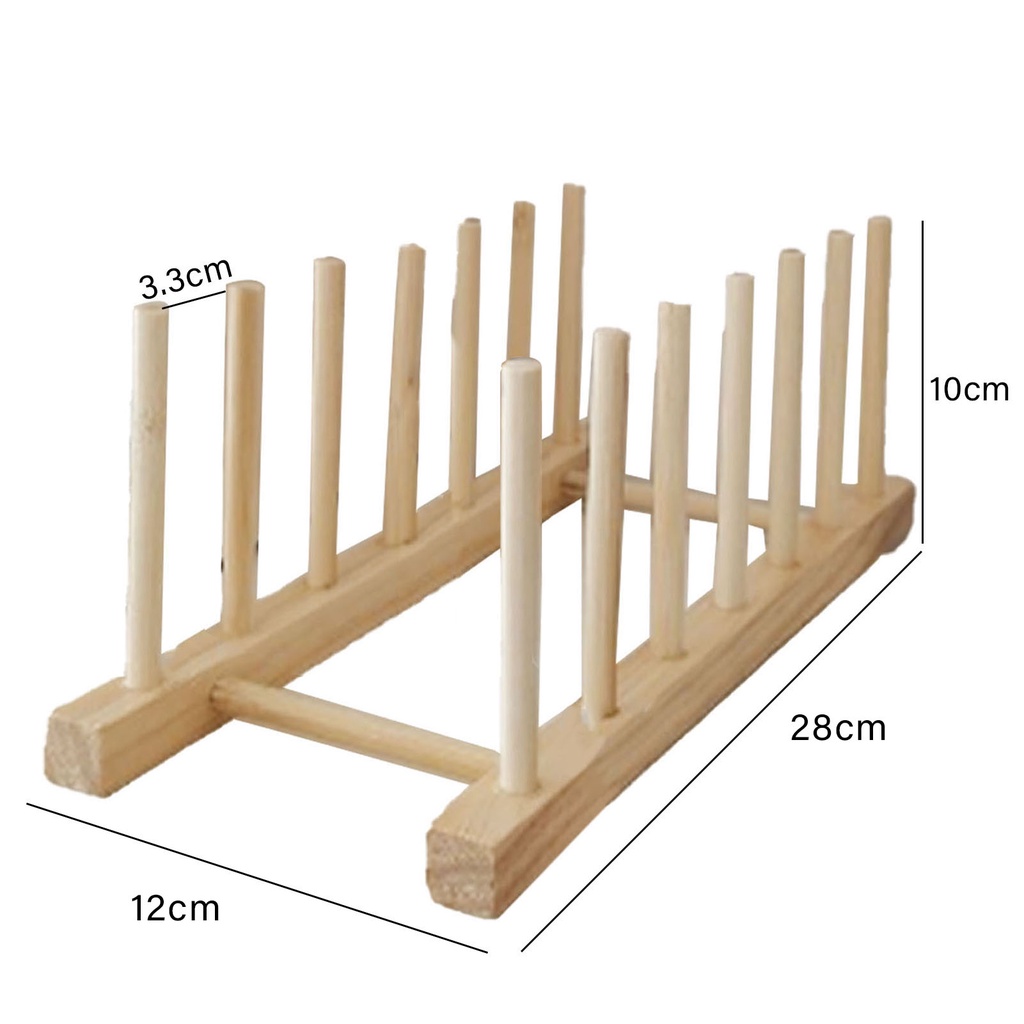 [EPAY] Vertical Wooden Dish Drying Rack 6 Grids Pine Wood Dish Drying