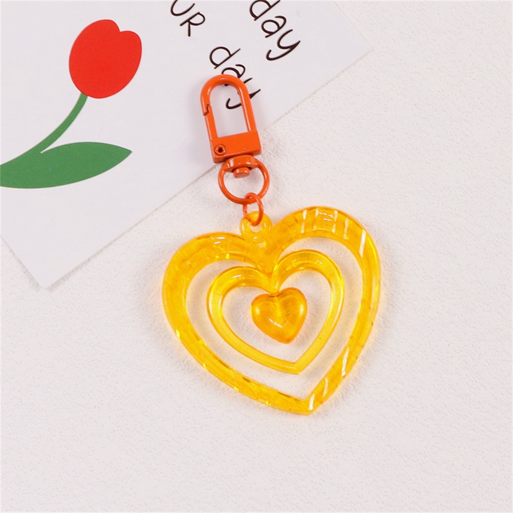 Acrylic Heart Pendant Keychain With Bell Creative Colorful Plastic
